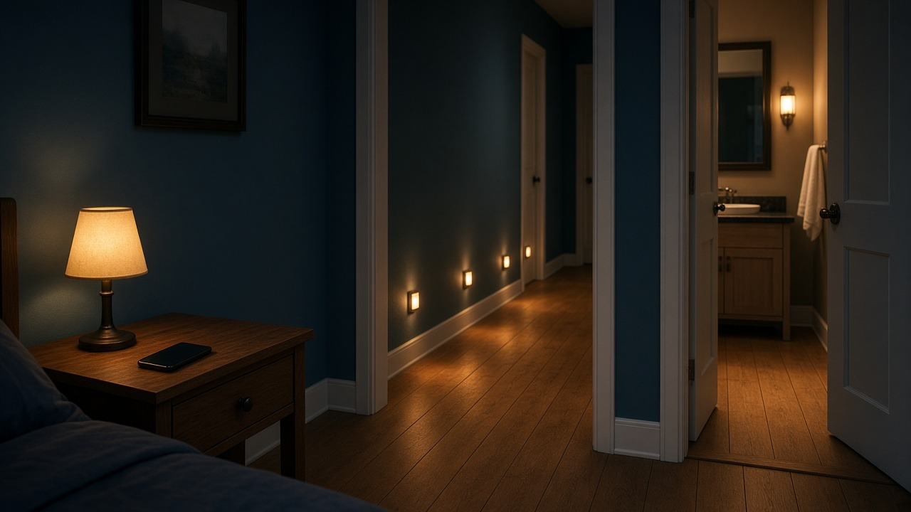 Light the whole route from the bed to the toilet, not just the bathroom.